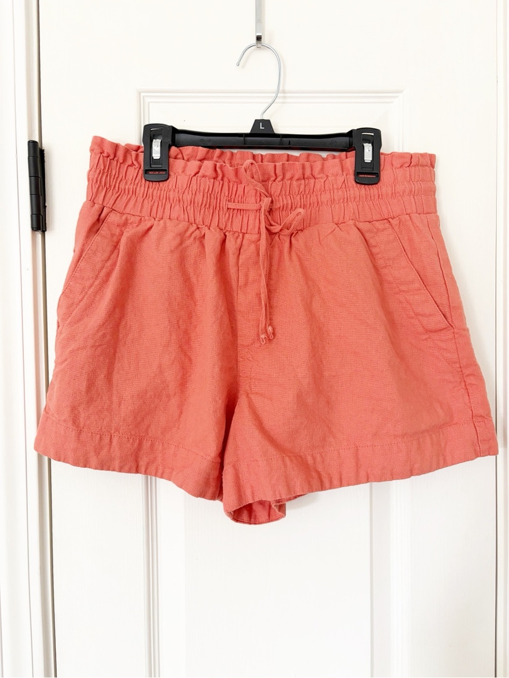 Large • a new day Women’s Elastic Waist Drawstring Shorts linen blend coral